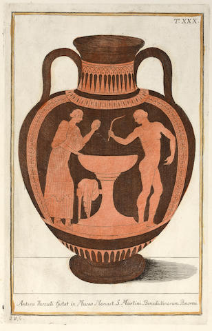 Six hand-colored copper-engravings of classical urns<br>G. B. Passari, Rome, 1786 Each matted and framed sight 15 by 10in (38.1 by 25.4cm)