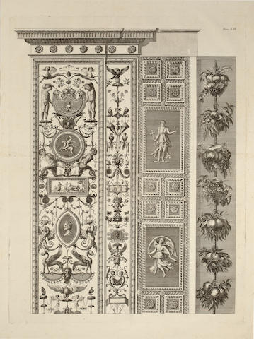 Two sets of engravings of interior doors of the Vatican<br>Johann Ottaviani from "Le Loggie Di Raffaello," Rome, 1772-77 Each matted and framed as four framed images sight 18 by 46in (45.7 by 1m 16.8cm)
