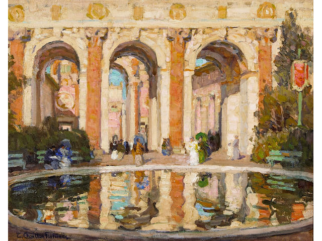 E. Charlton Fortune (1885-1969) The Pool, Palace of Fine Arts, San Francisco (Court of the Four Seasons), circa 1915 16 1/4 x 20in (overall: 24 1/4 x 28 1/4in)