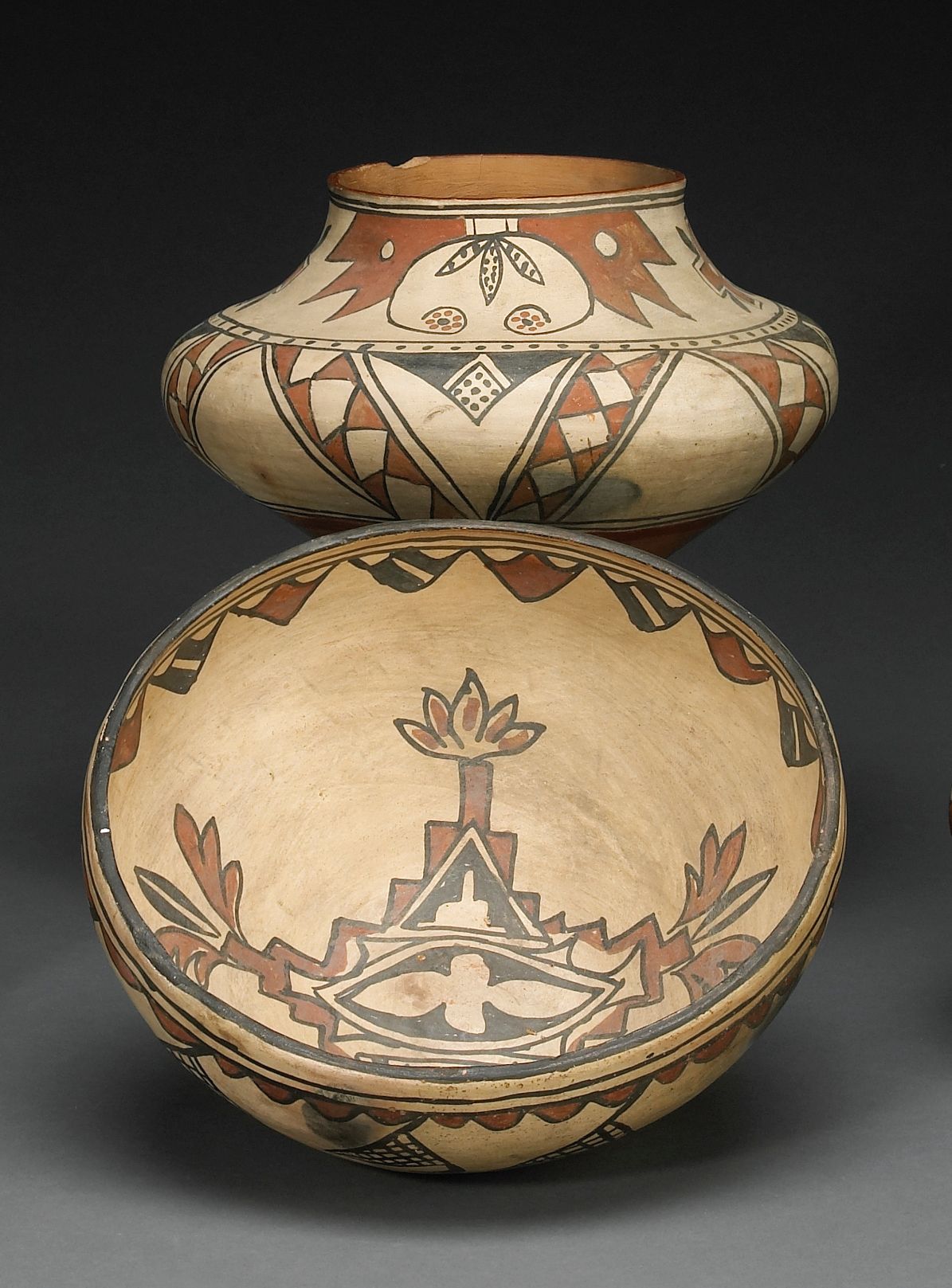 Two San Ildefonso polychrome vessels