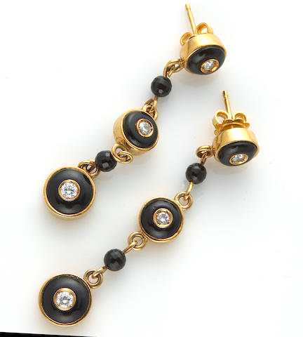 A pair of diamond and black onyx earrings, Tito Pedrini
