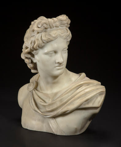 A white marble bust of the Apollo Belvedere 19th/20th century
