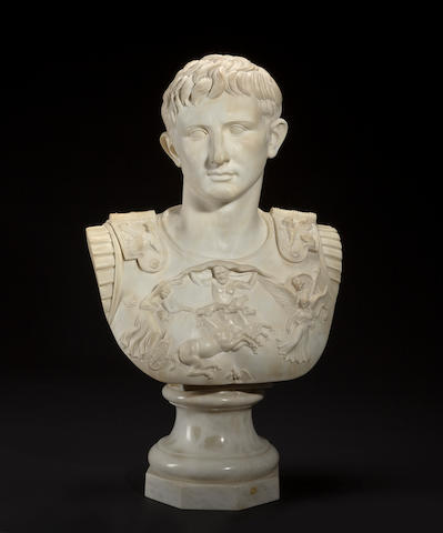 A white marble bust of Augustus Caesar 19th century
