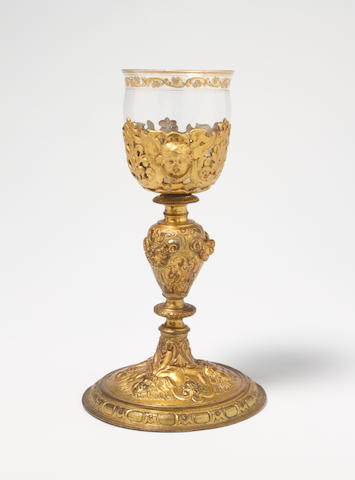An Italian Renaissance gilt copper and glass chalice 16th century