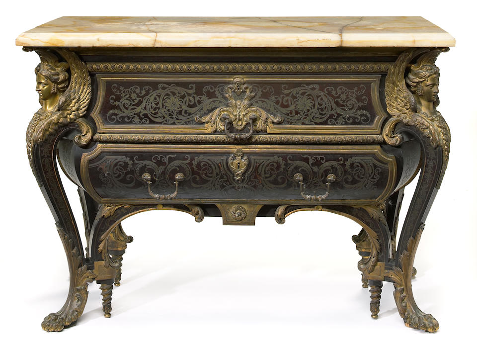 A superb Louis XIV style gilt-bronze mounted cut brass and tortoiseshell ebonized  commode mazarine  Joseph-Emmanuel Zwiener after a model by Andr&#233;-Charles Boulle (1642-1732) fourth quarter 19th century