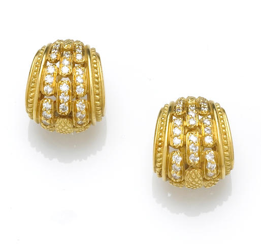 A pair of eighteen karat gold and diamond earclips, Judith Ripka