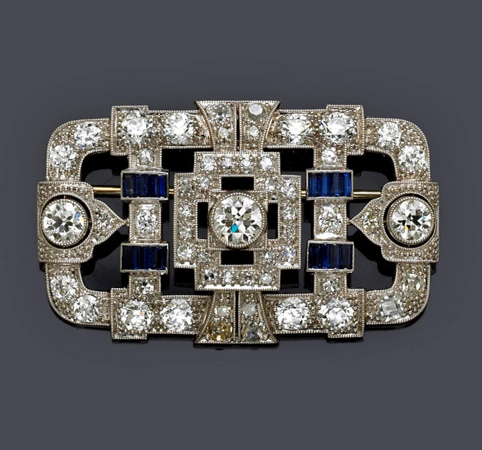 A diamond and sapphire brooch