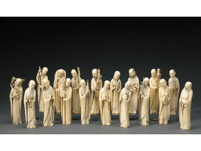 A set of eighteen carved ivory luohan 19th Century