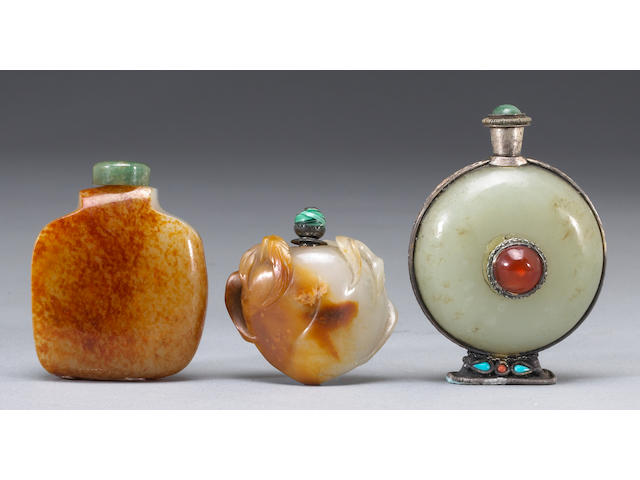 A group of three jade snuff bottles