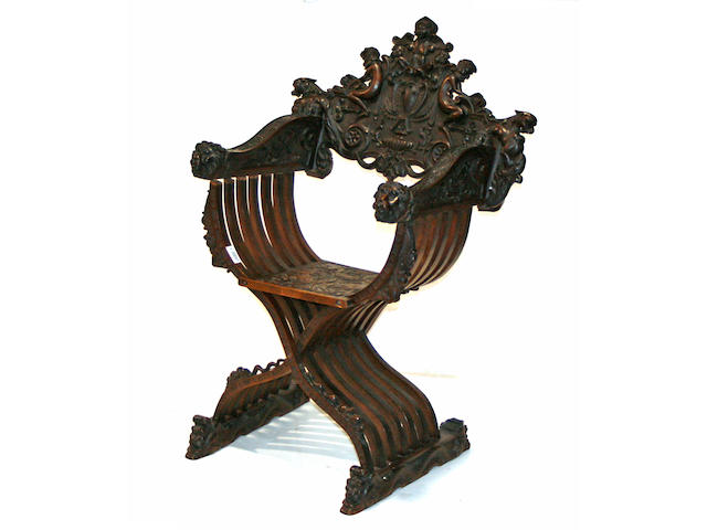 A Renaissance Revival Savanarola chair