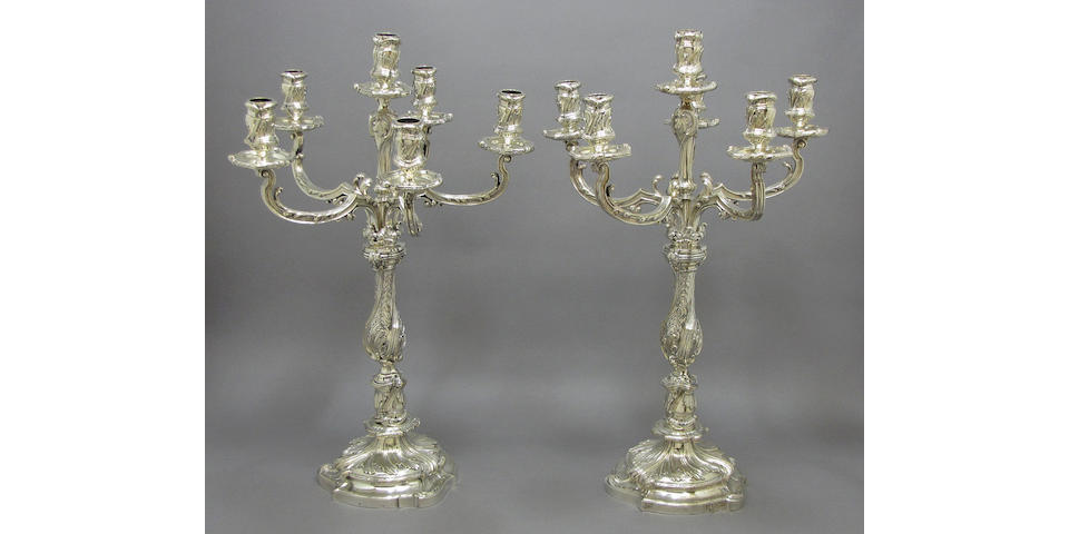 French plated pair six-light candelabra by Christofle