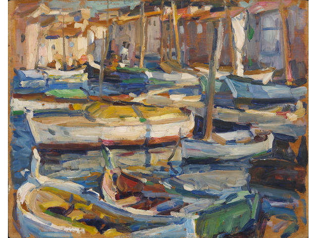 E. Charlton Fortune (1885-1969) St. Tropez Harbour 12 3/4 x 16in (overall: 17 3/4 x 20 3/4in)