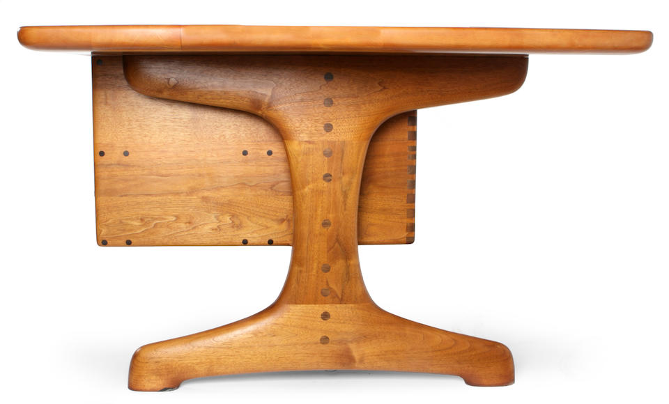A Sam Maloof fiddle back maple and walnut executive desk circa 1990