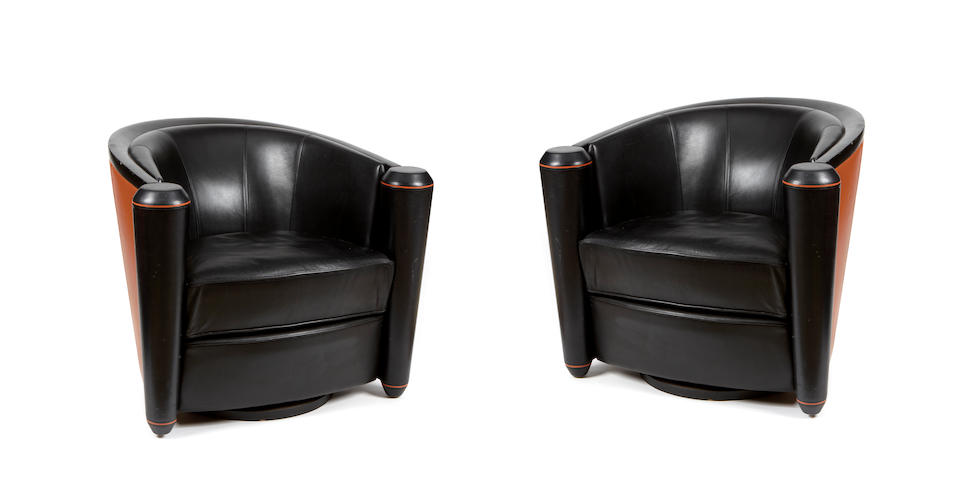 A pair of Pace leather swivel club chairs