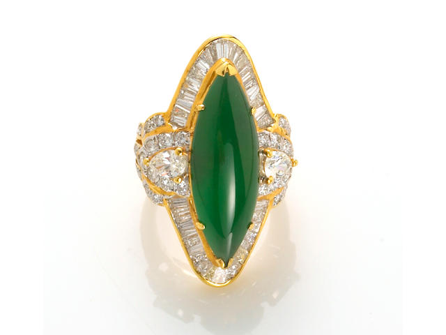 A jadeite jade and diamond ring