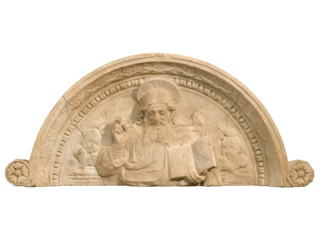 An important Florentine carved marble tympanum depicting God the Father  Style of Francesco de Simone Ferrucci (1437-1493) late 15th/early 16th century