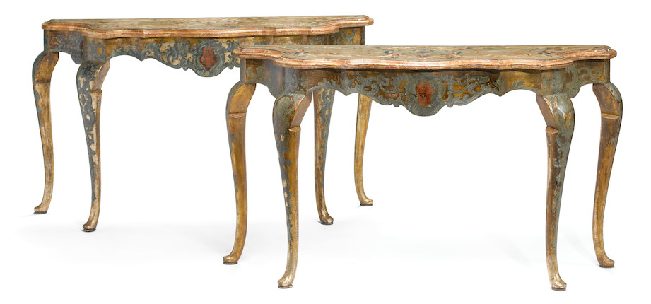 A pair of Venetian Rococo paint decorated and scagliola consoles  mid-18th century image 2