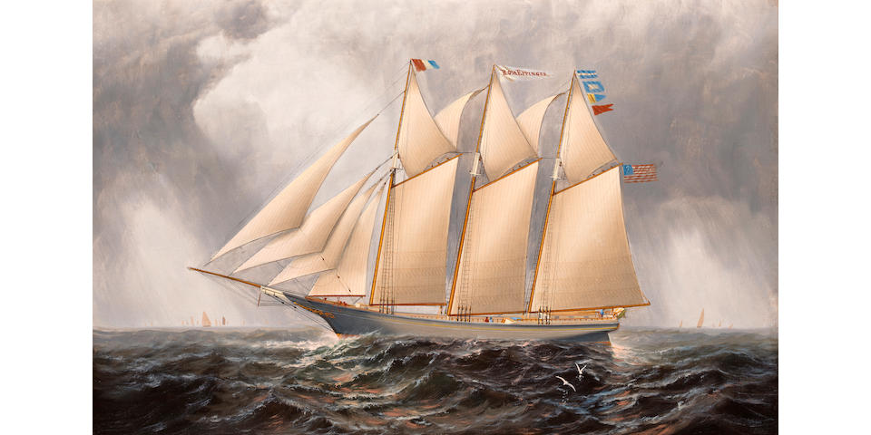 Elisha Taylor Baker (American, 1827-1890) The three masted schooner Rosa Eppinger 22 x 34 in. (55.8 x 86.3 cm.)