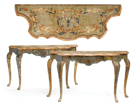 A pair of Venetian Rococo paint decorated and scagliola consoles  mid-18th century image 1