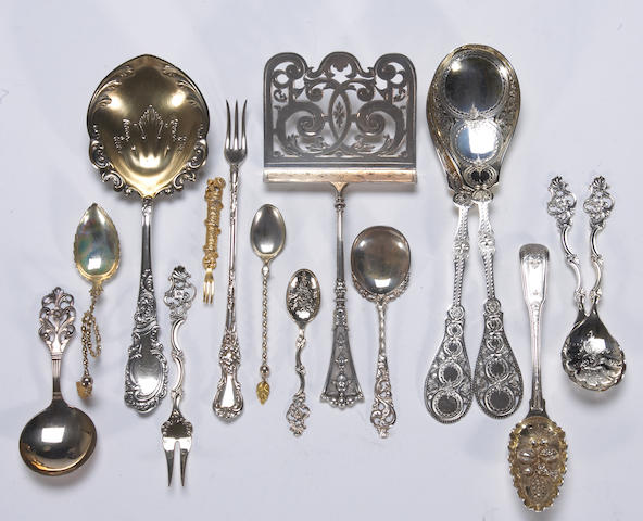 Continental silver and plated flatware group