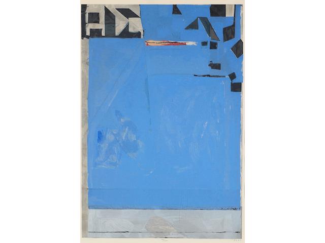 Richard Diebenkorn (1922-1993) Blue with Red Woodcut in colours, 1987, on Echizen Kozo Mashi paper, initialled in pencil, dated, and numbered 54/200 (there were also 20 artist's proofs), published by Crown Point Press, San Francisco, with their blindstamp, the full sheet, in overall very good condition, framedSheet 949 x 652mm. (37 3/8 x 25 5/8in.)