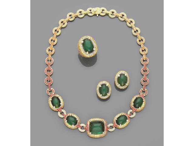 Suite of Green Tourmaline, Multi-color Sapphire and Diamond Jewelry from the "Crystal Candy Series"