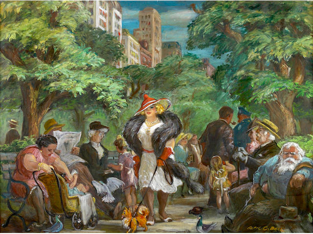 Cecil Crosley Bell (American, 1906-1970) Promenade in Central Park 30 x 40in