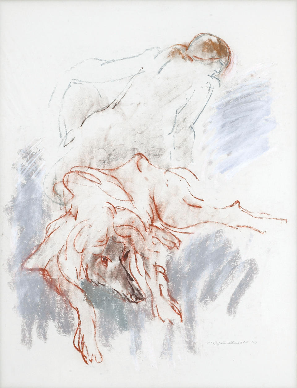 Hans Gustav Burkhardt (American, 1904-1994) Seated Nude, 1967; Nude with Dog, 1967; Seated Nude in Profile, 1968 (3) each 24 x 18in