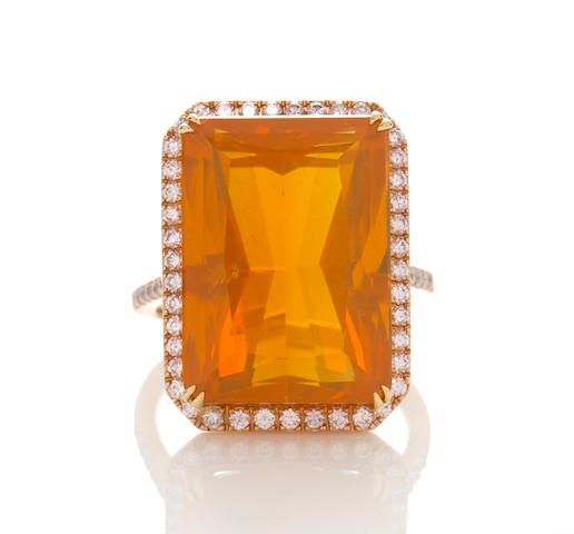 Bonhams : A fire opal and diamond ring