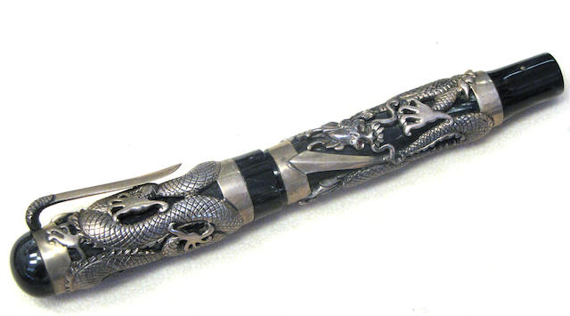 MONTEGRAPPA: Silver Dragon Limited Edition Fountain Pen and Inkwell
