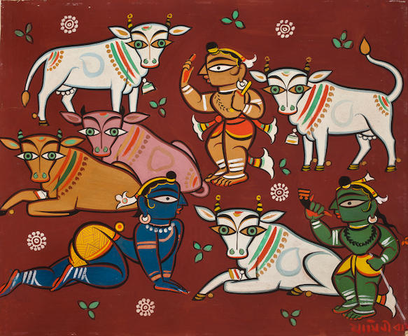 Jamini Roy (India, 1887-1972) Deities and Cows,