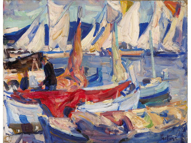 E. Charlton Fortune (1885-1969) Drying sails I, 1926 12 1/2 x 16in (overall: 20 1/2 x 24in)