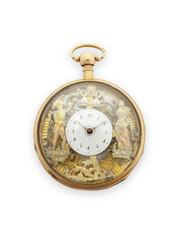 Swiss. An 18K gold quarter repeating jacquemart watchCirca 1810