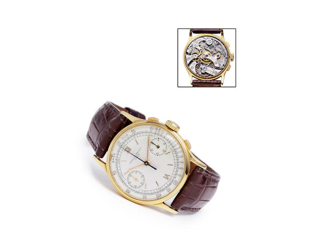 Patek Philippe. A fine 18K gold wrist chronographRef: 130, Case no. 619952, Movement no. 862269, made in 1939
