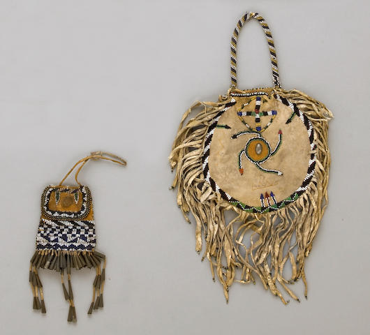 Bonhams : Two Apache beaded pouches