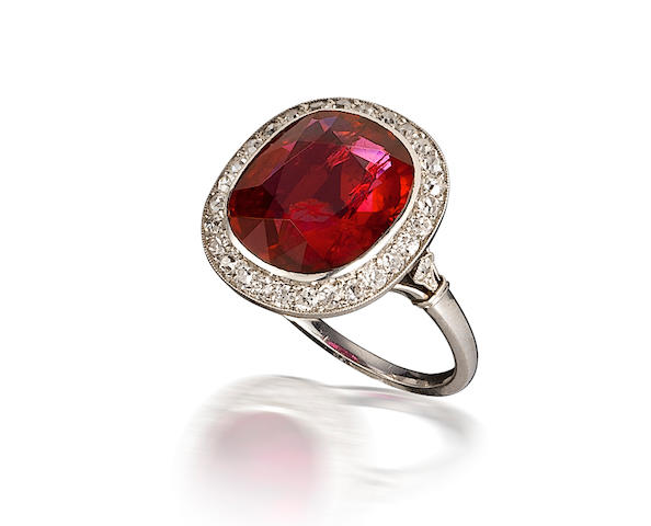 An art deco ruby and diamond ring, Mauboussin,