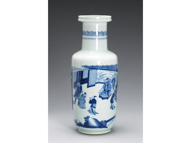 A blue and white porcelain rouleau vase 19th century