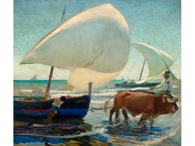 Arthur Grover Rider (American, 1886-1975) Boats at Valencia 43 3/4 x 49 1/2in (overall: 50 1/2 x 56 1/2in)