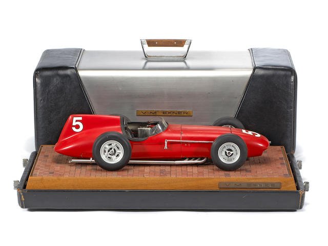 A Virgil Exner 1958 Indy Roadster scale model in custom case,