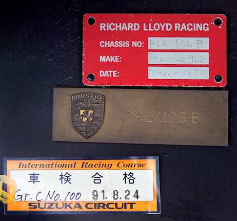 The Ex-Richard Lloyd Racing, 1987 Norisring FIA World Sports Prototype Championship Winner,1987 Porsche Typ 962 Group C Racing Coupe  Chassis no. RLR 962-106B Engine no. 956 348 image 9