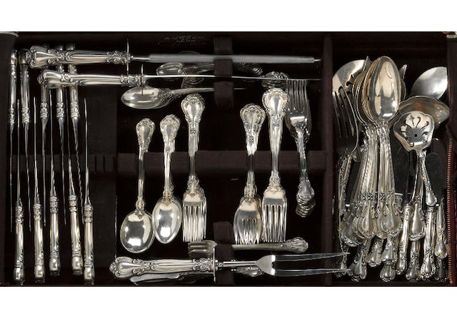 An assembled sterling flatware set, with case Gorham Mfg. Co., Providence, RI  Chantilly