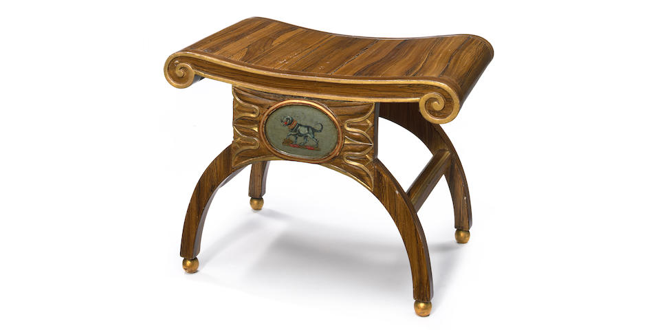 A Regency faux rosewood and parcel gilt stool