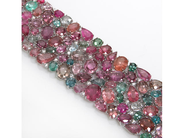 A multi-color tourmaline and diamond bracelet