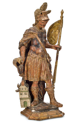 A Continental carved and polychromed limewood figure of St. Florian Tyrolean, 18th century image 2