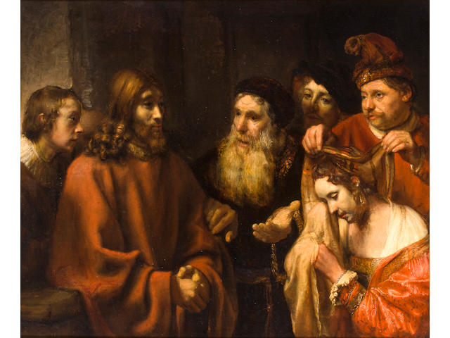 Manner of Rembrandt Harmensz. van Rijn Christ and the woman taken into adultery 45 x 54in (114 x 137cm)