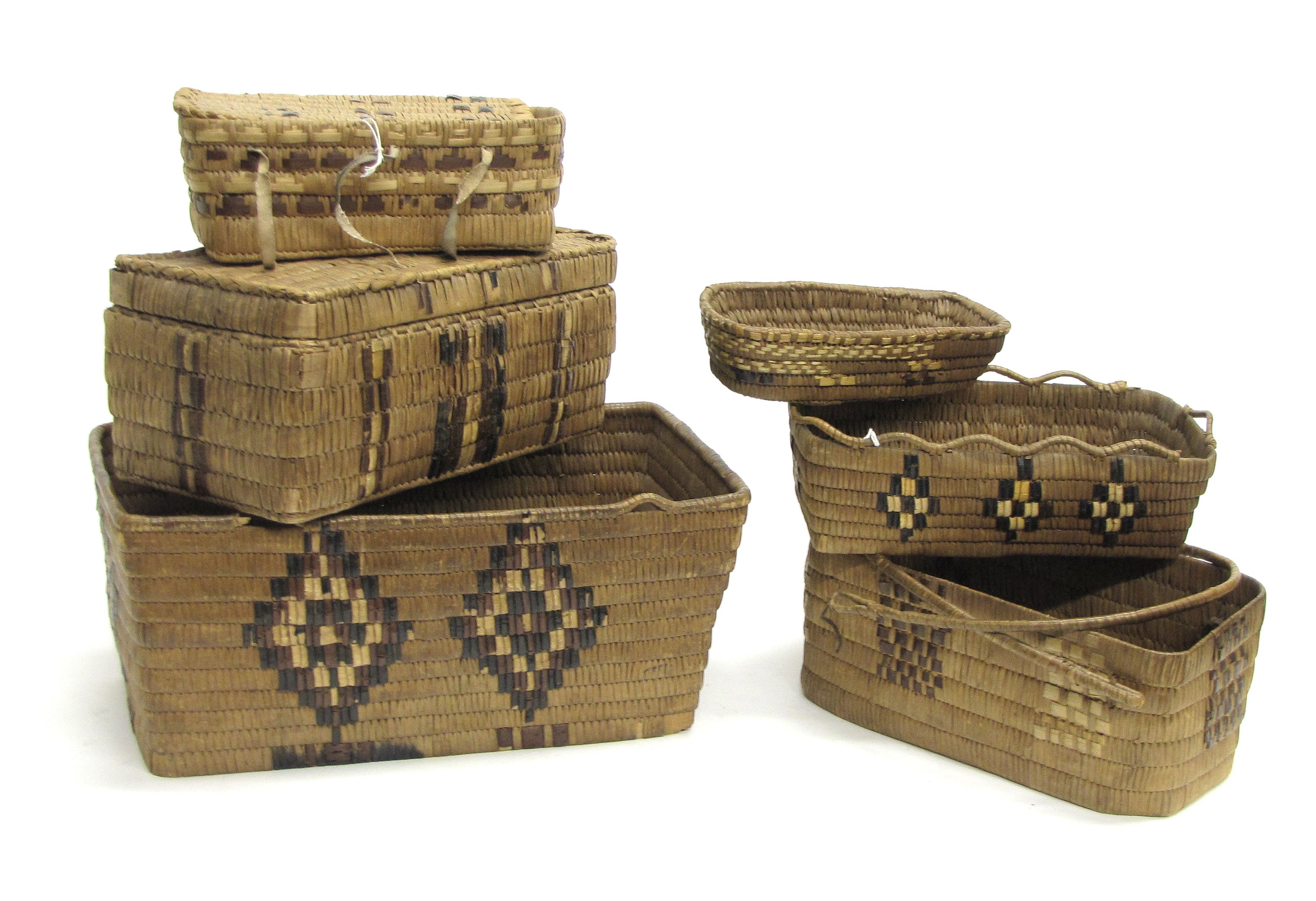 Six Salish rectangular baskets