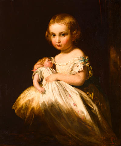 James Sant (British, 1820-1916) A young girl with her doll 30 x 25in (75.4 x 63.5cm)