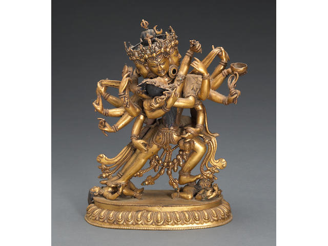 A Tibetan bronze yabyum group