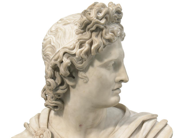 A very good quality Italian carved marble bust of the Apollo Belvedere  Camillo Pacetti (Italian, 1785-1826) circa 1815