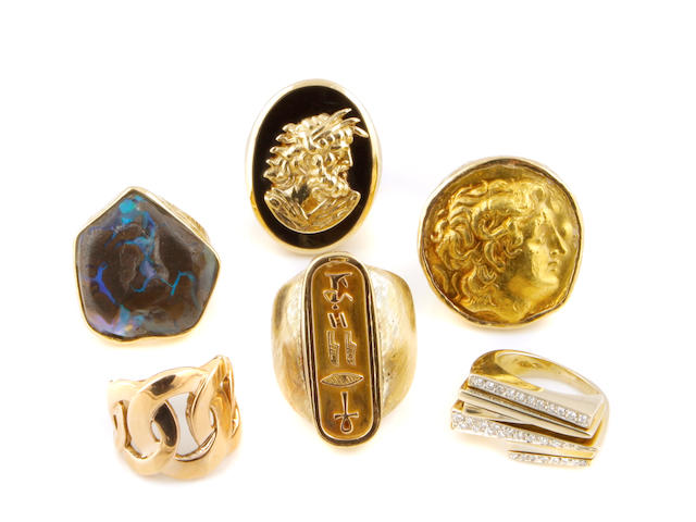 A collection of diamond, stone and gold jewelry